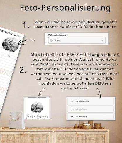 Familienplaner 2026 - 2027 personalisierbar | Familienkalender mit Foto | A3 Wandkalender 3-4-5 Spalten | Startmonat wählbar minimalistisch