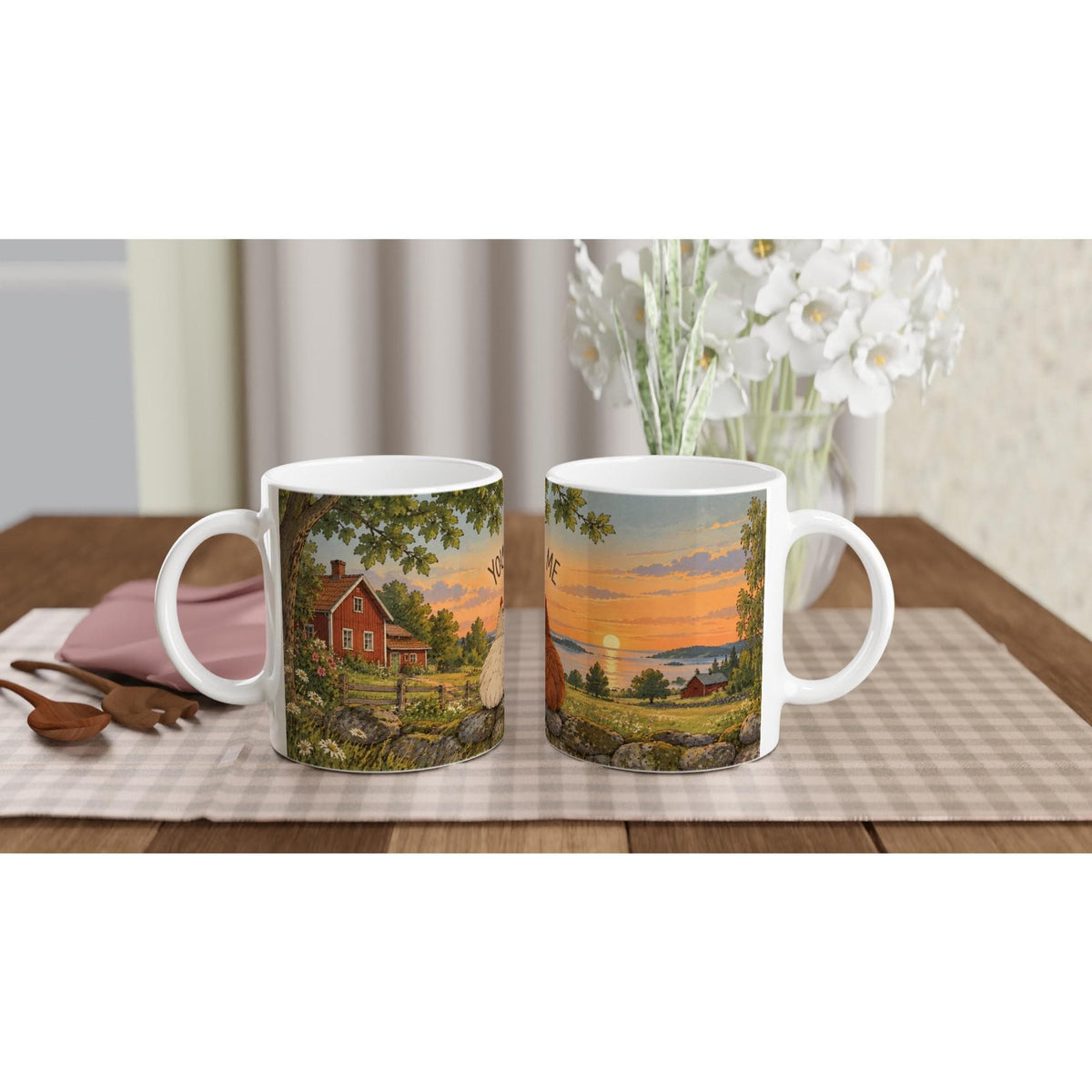 YOU & ME Hühner Tasse | romantische Paar Tasse Chicken | Geschenk Partner | Bauernhof Landhaus Becher | Keramiktasse 325 ML (11 oz) Humor