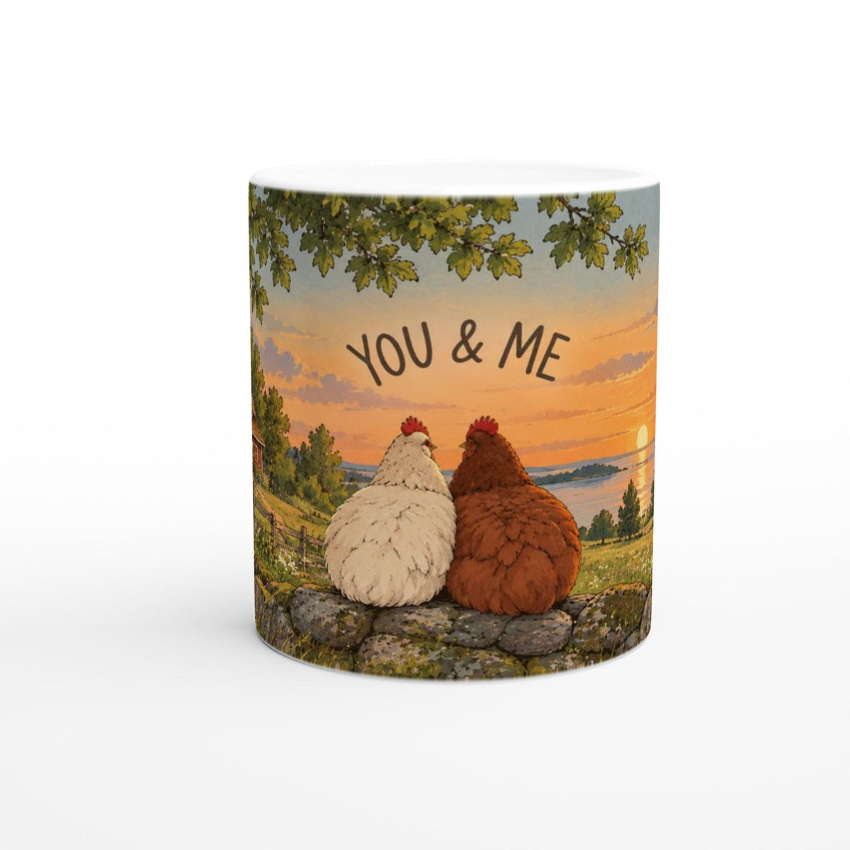 YOU & ME Hühner Tasse | romantische Paar Tasse Chicken | Geschenk Partner | Bauernhof Landhaus Becher | Keramiktasse 325 ML (11 oz) Humor