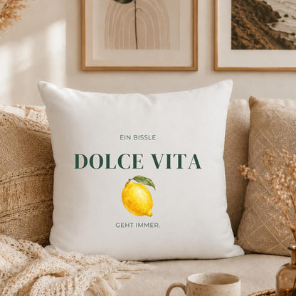 Kissen „Ein bissle Dolce Vita geht immer“ | Geschenk Freundin Italien Fans Aquarell Zitrone Sommer Deko Sofa Mediterrane Lebensfreude