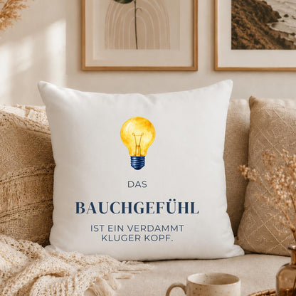 Kissen „Das Bauchgefühl ist ein verdammt kluger Kopf“ | Geschenk Freundin Achtsamkeit Intuition Aquarell Glühbirne Geburtstag Sofa Deko