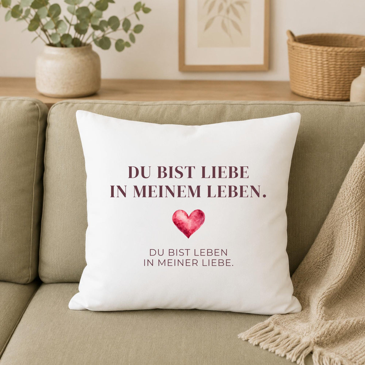 Kissen „Du bist Liebe in meinem Leben. Du bist Leben in meiner Liebe.“ | Geschenk Partner Freundin Jahrestag Valentinstag Aquarell Herz