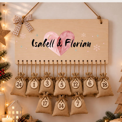 Adventskalender für Paare aus Holz zum Befüllen | Personalisierter Adventskalender Pärchenkalender | Weihnachtsgeschenk Partner Partnerin