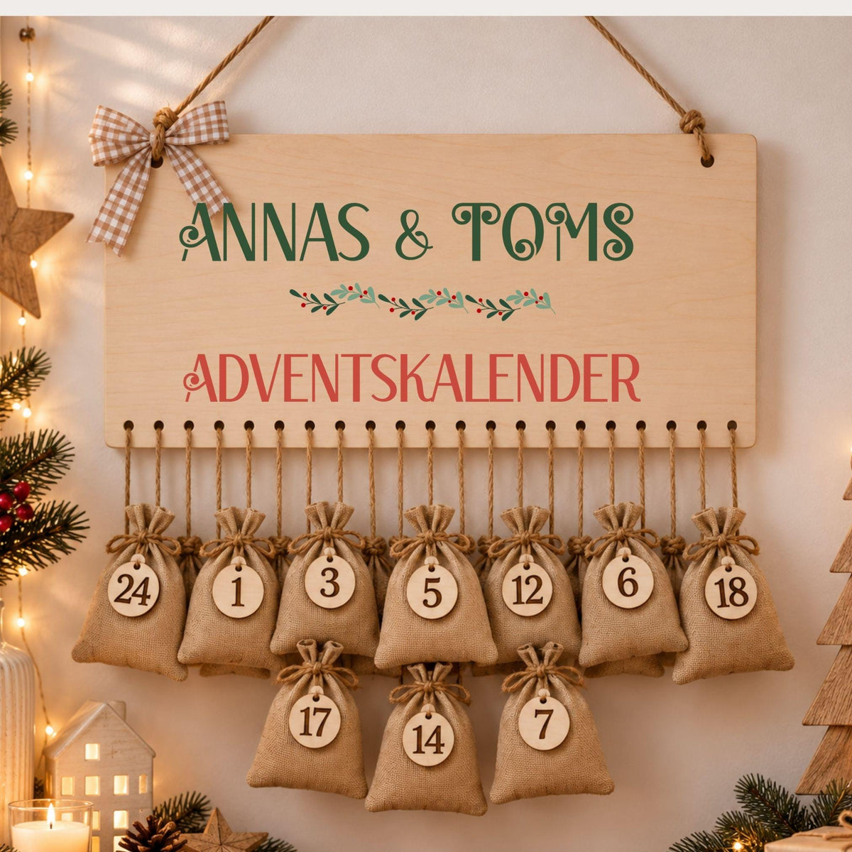 Personalisierter Adventskalender für Paare | Geschenk aus Holz zum Befüllen | Pärchenkalender Weihnachtsgeschenk Adventsdekoration Sie & Ihn