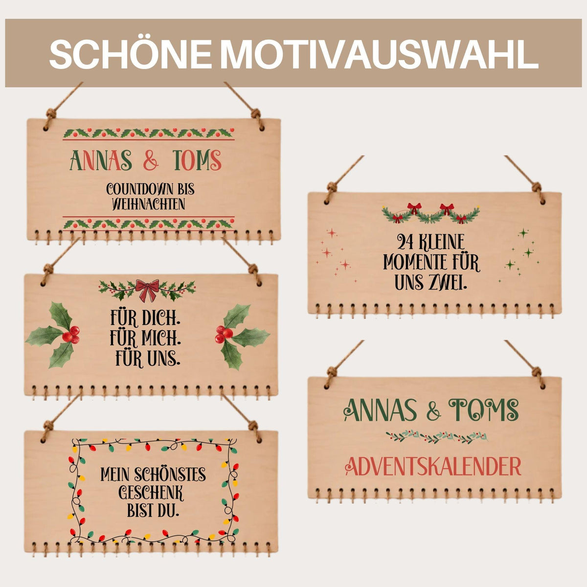 Personalisierter Adventskalender für Paare | Geschenk aus Holz zum Befüllen | Pärchenkalender Weihnachtsgeschenk Adventsdekoration Sie & Ihn