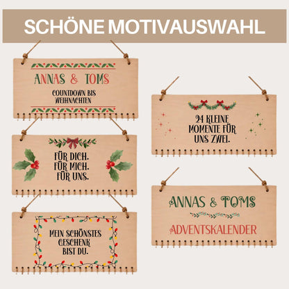 Personalisierter Adventskalender für Paare | Geschenk aus Holz zum Befüllen | Pärchenkalender Weihnachtsgeschenk Adventsdekoration Sie & Ihn