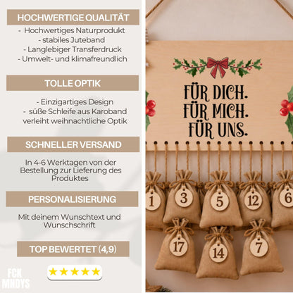 Personalisierter Adventskalender für Paare | Geschenk aus Holz zum Befüllen | Pärchenkalender Weihnachtsgeschenk Adventsdekoration Sie & Ihn