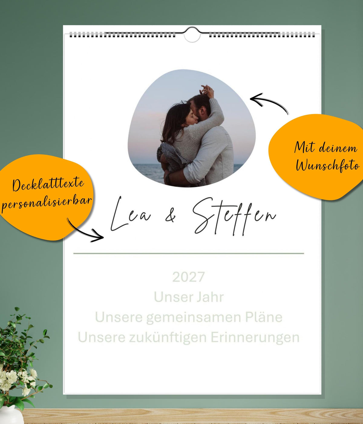 Paarkalender 2026–2027 personalisierbar | Pärchenplaner mit Foto | A3 Wandkalender für Paare | 2-3-4-5 Spalten | Startmonat wählbar mit Foto