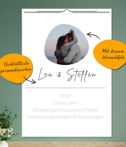 Paarkalender 2026–2027 personalisierbar | Pärchenplaner mit Foto | A3 Wandkalender für Paare | 2-3-4-5 Spalten | Startmonat wählbar mit Foto