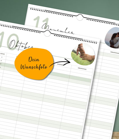 Paarkalender 2026–2027 personalisierbar | Pärchenplaner mit Foto | A3 Wandkalender für Paare | 2-3-4-5 Spalten | Startmonat wählbar mit Foto