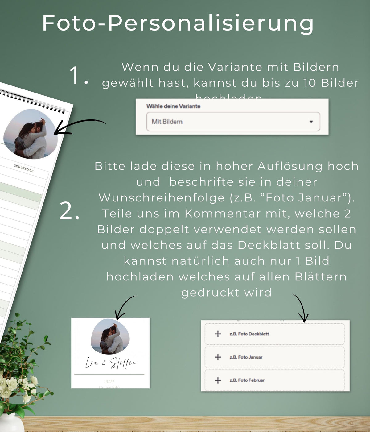 Paarkalender 2026–2027 personalisierbar | Pärchenplaner mit Foto | A3 Wandkalender für Paare | 2-3-4-5 Spalten | Startmonat wählbar mit Foto