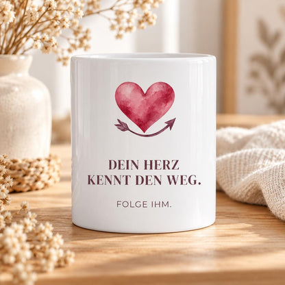 Dein Herz kennt den Weg, folge ihm Tasse | Mutmacher Geschenk für Freundin | Neuanfang, Geburtstag, Selbstliebe | Herz Becher