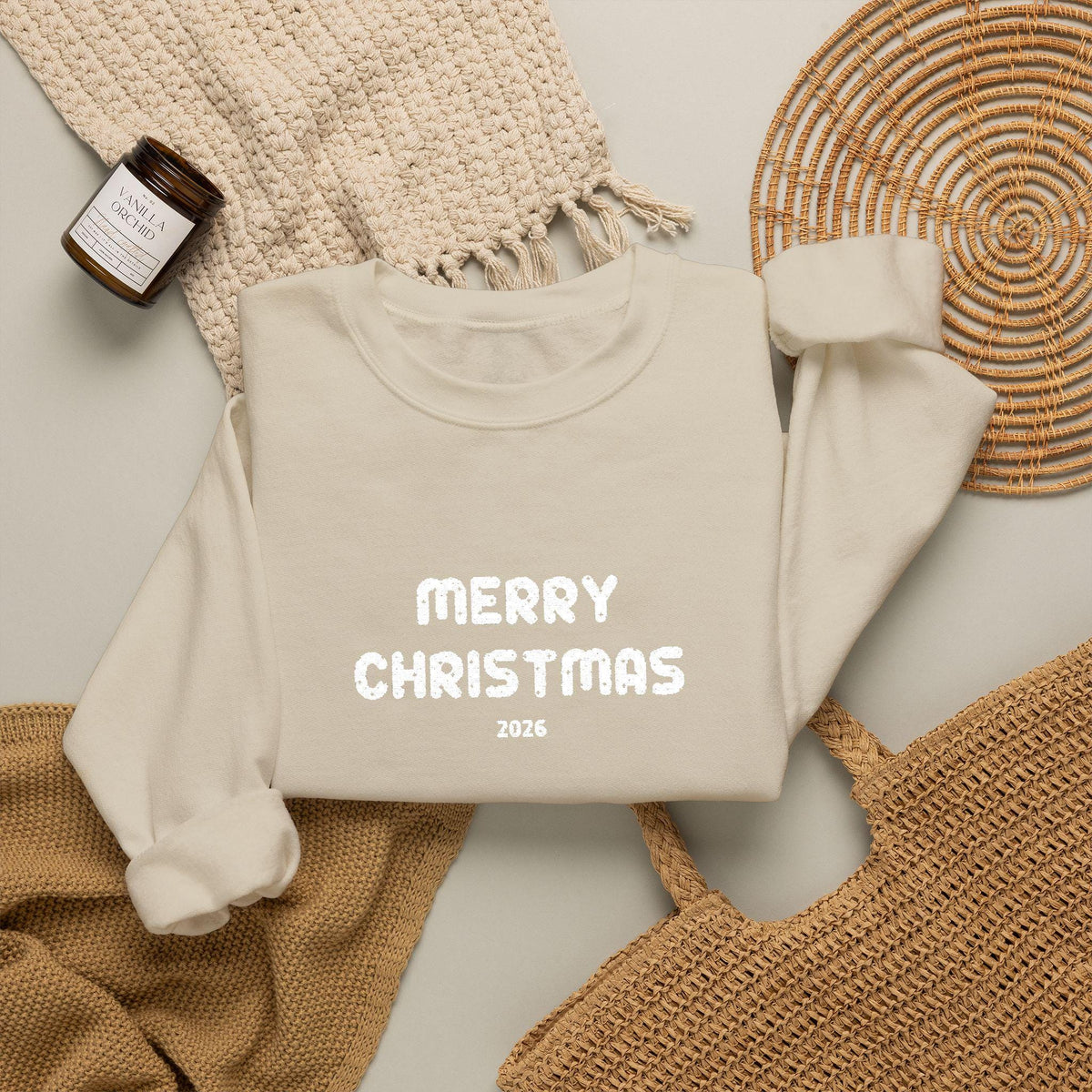 Personalisierter Familien Weihnachtspulli mit Wunschjahr | Bestickter Merry Christmas Unisex Sweater Partnerlook Weihnachtspullover Paar