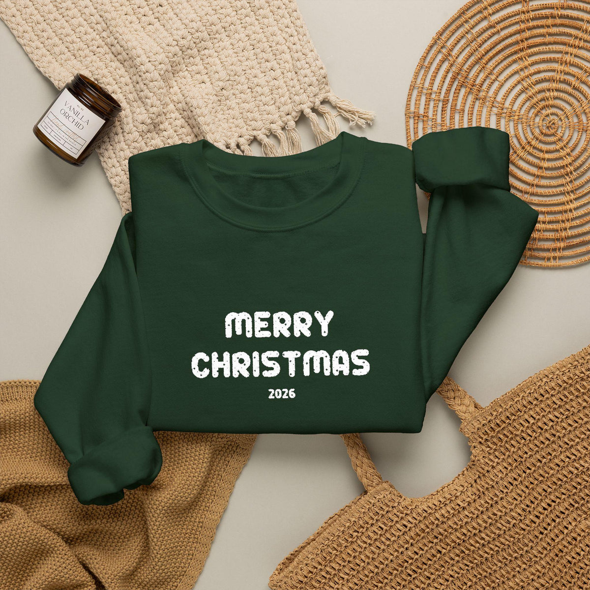 Personalisierter Familien Weihnachtspulli mit Wunschjahr | Bestickter Merry Christmas Unisex Sweater Partnerlook Weihnachtspullover Paar
