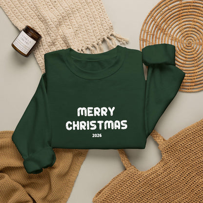 Personalisierter Familien Weihnachtspulli mit Wunschjahr | Bestickter Merry Christmas Unisex Sweater Partnerlook Weihnachtspullover Paar