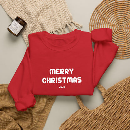 Personalisierter Familien Weihnachtspulli mit Wunschjahr | Bestickter Merry Christmas Unisex Sweater Partnerlook Weihnachtsoutfit Sweatshirt