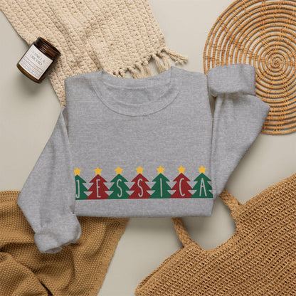 Personalisierter Weihnachtspullover mit Name | Tannenbaum Schriftzug | Familien Partnerlook Geschenk Mama Papa Advent Fotoshooting Sand