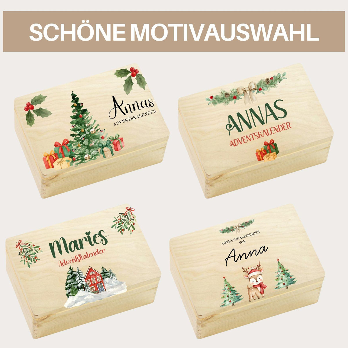 Adventskalender zum Befüllen | Holzkiste Kinder personalisiert | Weihnachten Adventsdeko Holzkiste Box Jungen Mädchen Jutesäckchen Rentier