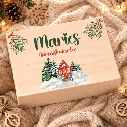 Adventskalender zum Befüllen | Holzkiste Kinder personalisiert | Weihnachten Adventsdeko Holzkiste Box Jungen Mädchen Jutesäckchen Rentier