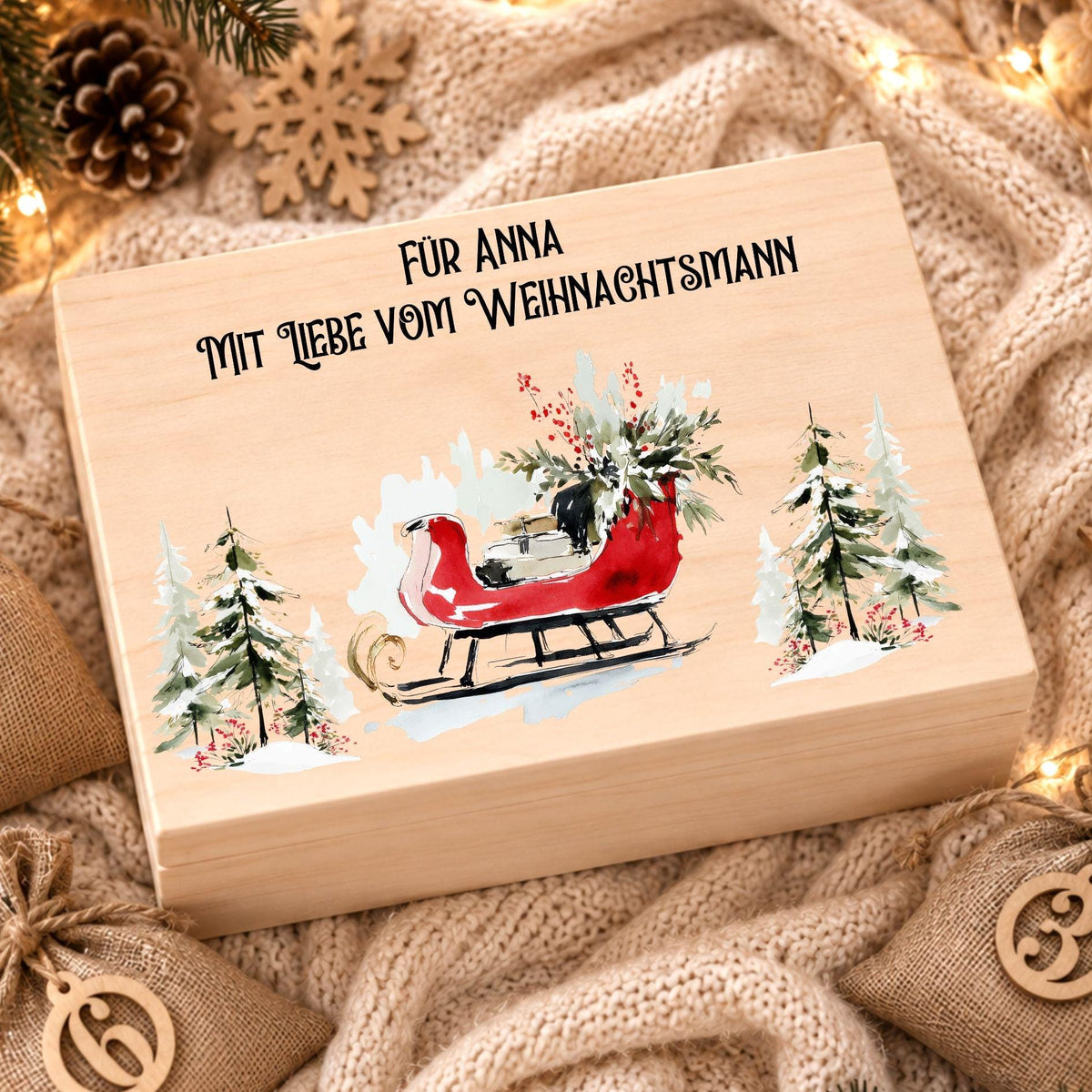 Adventskalender zum Befüllen mit 24 Jutesäckchen | Holzkiste Kinder personalisiert | Weihnachten Adventsdeko Box Mädchen Prinzessin Geschenk