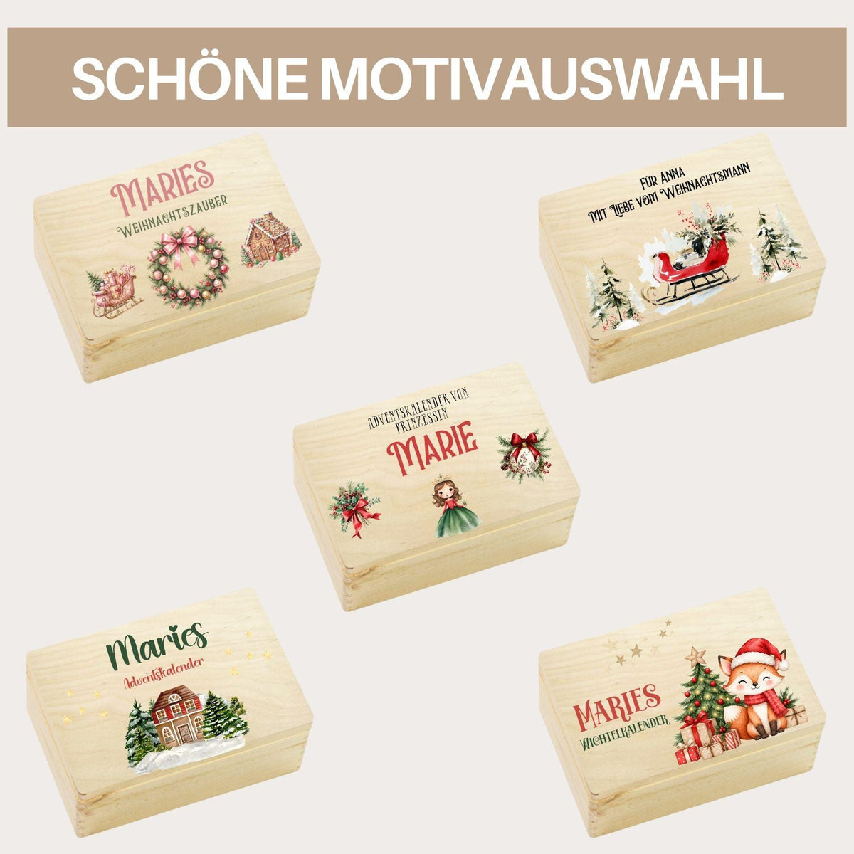 Adventskalender zum Befüllen mit 24 Jutesäckchen | Holzkiste Kinder personalisiert | Weihnachten Adventsdeko Box Mädchen Prinzessin Geschenk