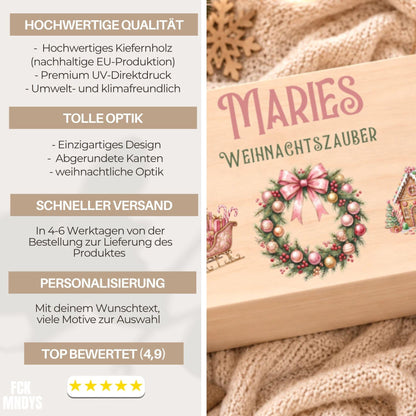 Adventskalender zum Befüllen mit 24 Jutesäckchen | Holzkiste Kinder personalisiert | Weihnachten Adventsdeko Box Mädchen Prinzessin Geschenk