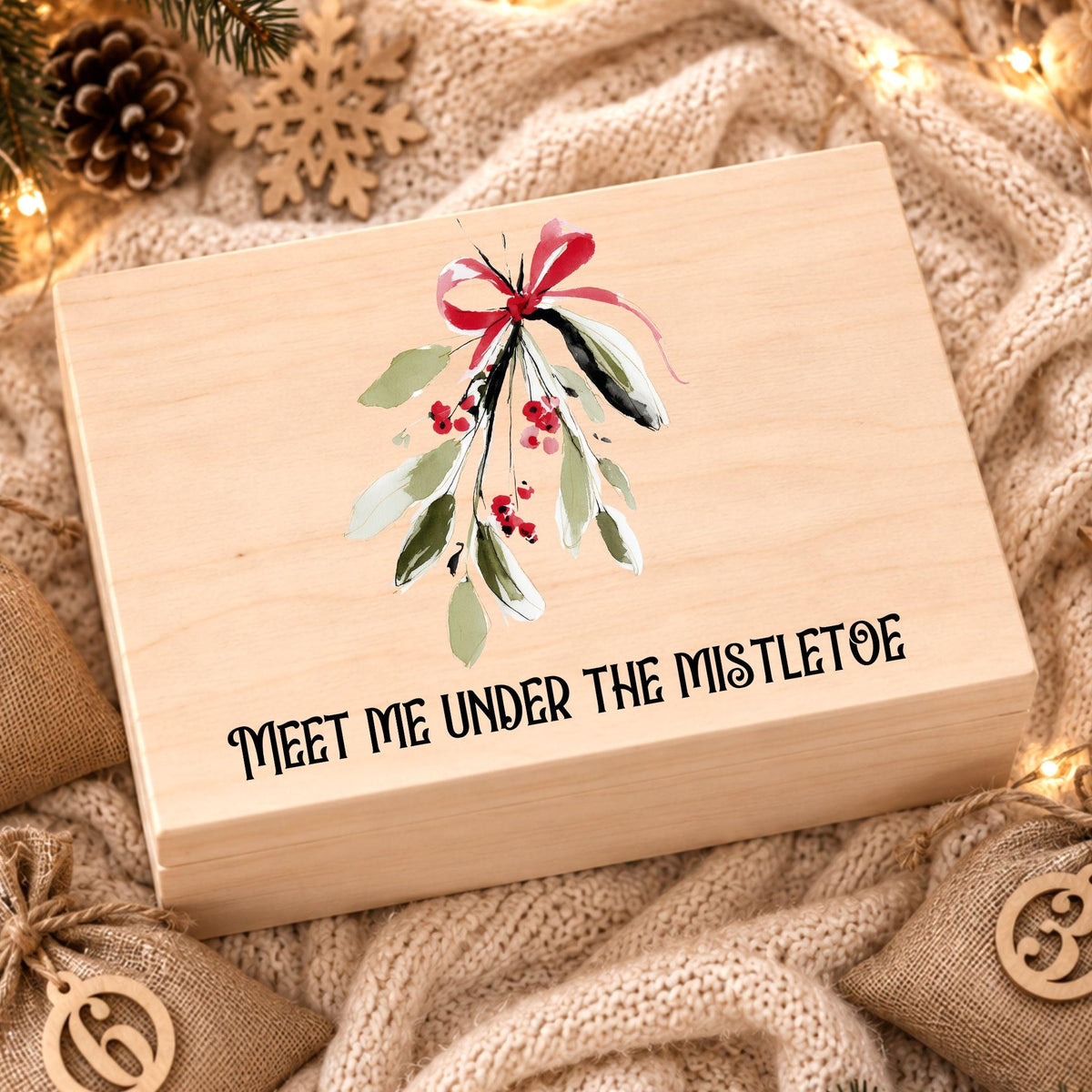 Adventskalender für Paare personalisiert | Holzbox zum Befüllen mit 24 Jutesäckchen und Holzzahlen | Geschenk für Partner mit Wunschtext