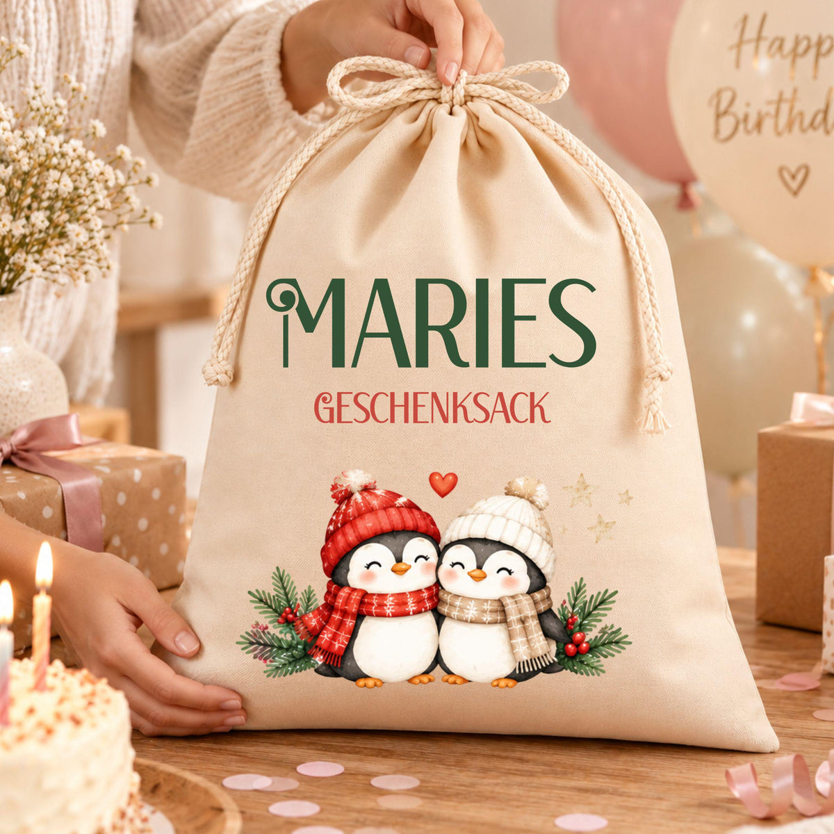 Geschenkbeutel mit Namen – personalisierter Nikolaussack, Weihnachtsbeutel Kinder Erwachsene, Geschenke Weihnachten, Wichtel