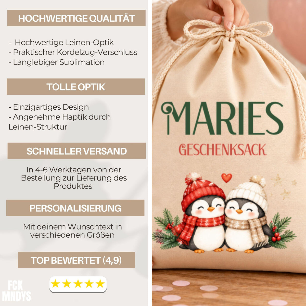 Geschenkbeutel mit Namen – personalisierter Nikolaussack, Weihnachtsbeutel Kinder Erwachsene, Geschenke Weihnachten, Weihnachtsbaum