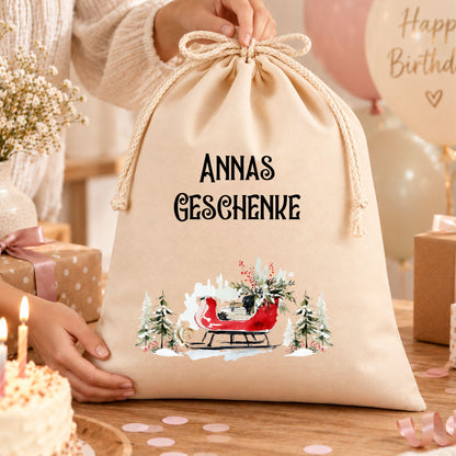 Geschenkbeutel mit Namen oder Buchstabe – personalisierter Nikolaussack, Weihnachtsbeutel Kinder Erwachsene, Geschenk Schleifen Initialen