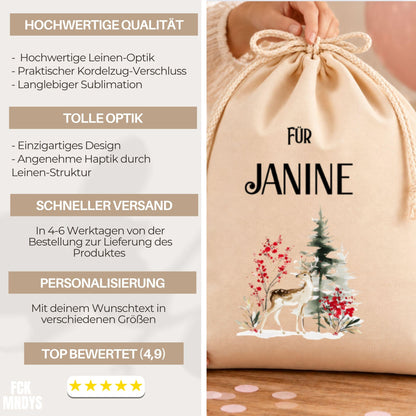 Geschenkbeutel mit Namen oder Buchstabe – personalisierter Nikolaussack, Weihnachtsbeutel Kinder Erwachsene, Geschenk Schleifen Initialen