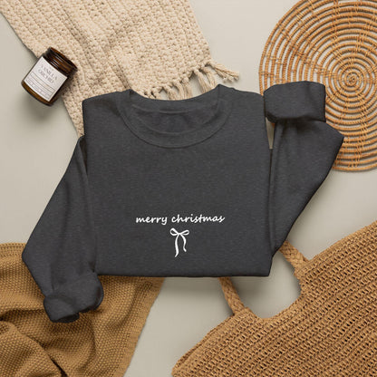 Bestickter Weihnachtspullover Schleife, Merry Christmas Sweatshirt, Coquette Weihnachtsgeschenk für Frauen Männer Familien Partnerlook