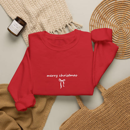 Bestickter Weihnachtspullover Schleife, Merry Christmas Sweatshirt, Coquette Weihnachtsgeschenk für Frauen Männer Familien Partnerlook