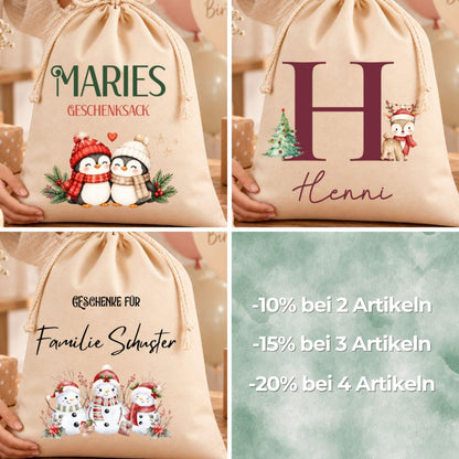 Geschenkbeutel mit Namen – personalisierter Nikolaussack, Weihnachtsbeutel Kinder Erwachsene, Geschenke Weihnachten, Weihnachtsfuchs