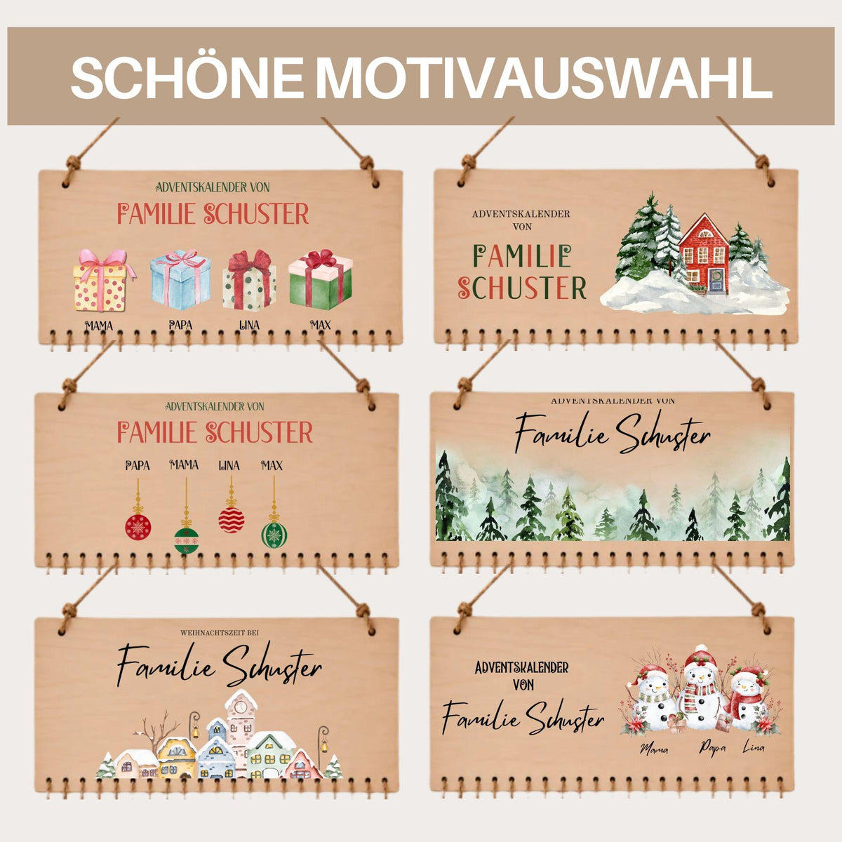 Personalisierter Adventskalender mit Namen zum Befüllen für Familien, Kalender Weihnachtsmotive für Eltern Mädchen Jungen Kinder Advent