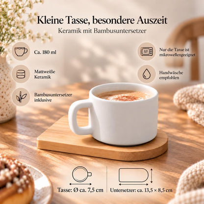 Personalisierte Hochzeitstasse mit zwei Namen und Datum | Hochzeitsgeschenk für Brautpaar | Jahrestag und Verlobung | Bambusuntersetzer