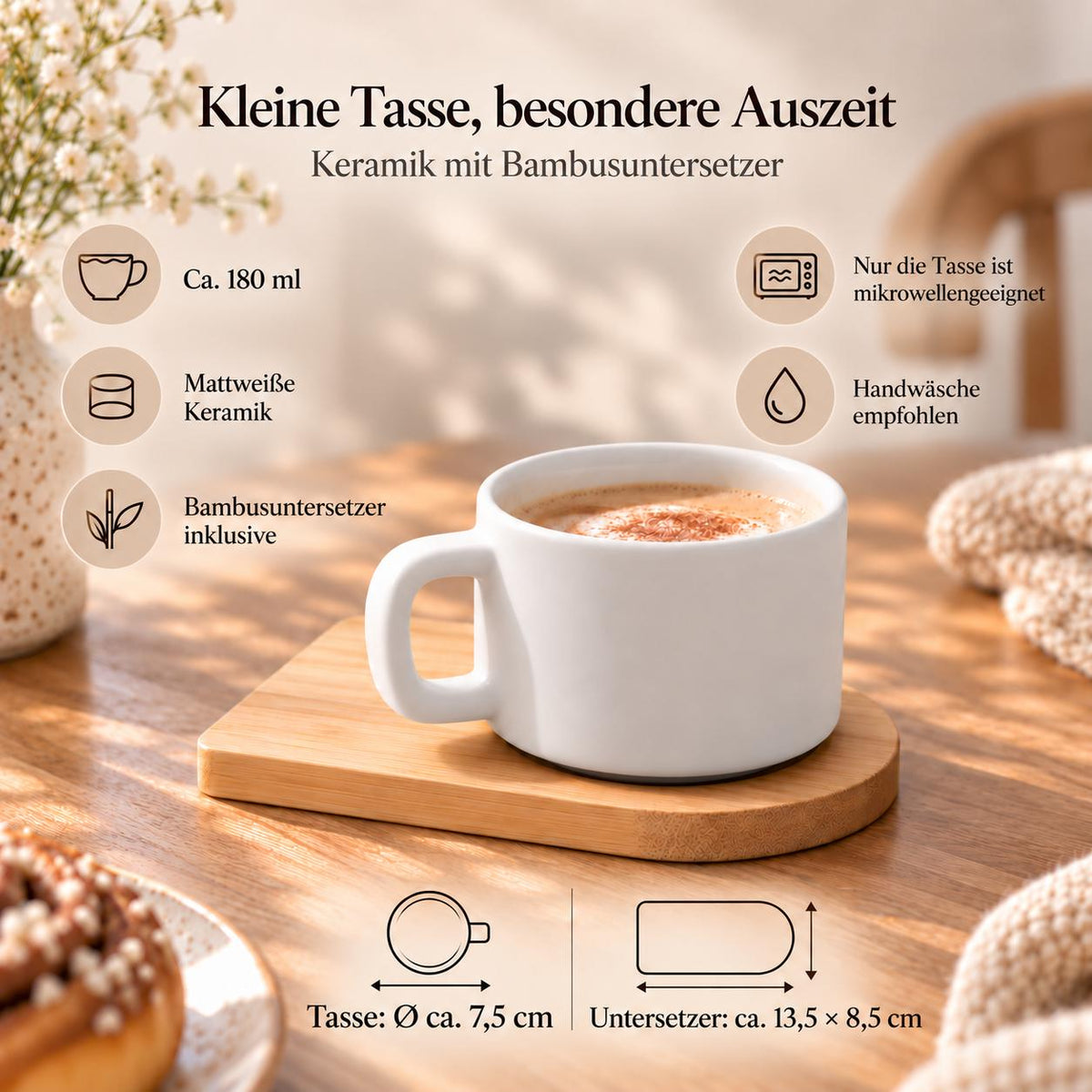 Personalisierte Weihnachtstasse mit Namen | Weihnachtsgeschenk für Familie und Freunde | Wichtelgeschenk | Mit Bambusuntersetzer