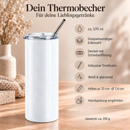 Thermobecher Erst Kaffee Dann Konfetti | Lustiger Spruch Goldoptik | Geburtstagsgeschenk Freundin Kollegin, 570 ml Edelstahl mit Trinkhalm