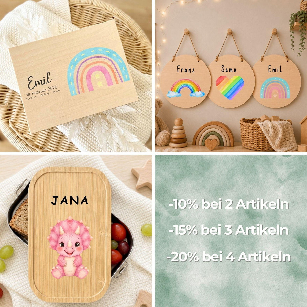 Personalisiertes Nachtlicht rechteckig, Traktor und Bauernhoftiere, LED Acryl mit Holzsockel, Kinderzimmer, Geschenk Geburt Taufe Geburtstag