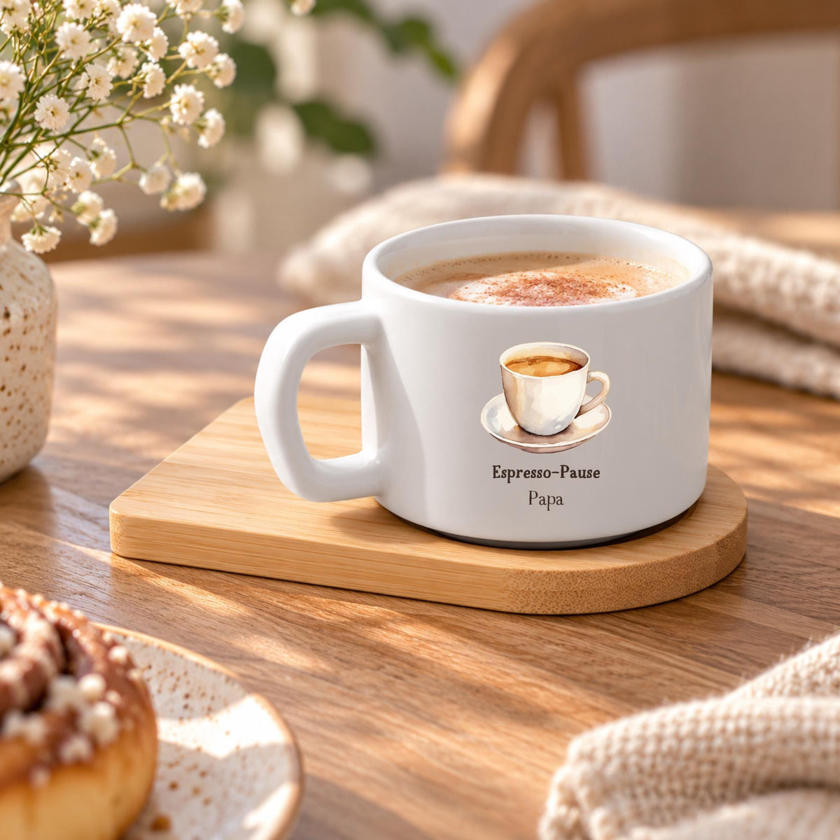Personalisierte Espresso Tasse für Papa mit Namen | Vatertagsgeschenk | Geburtstagsgeschenk für Vater | Pause mit Bambusuntersetzer