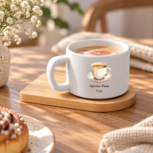 Personalisierte Espresso Tasse für Papa mit Namen | Vatertagsgeschenk | Geburtstagsgeschenk für Vater | Pause mit Bambusuntersetzer
