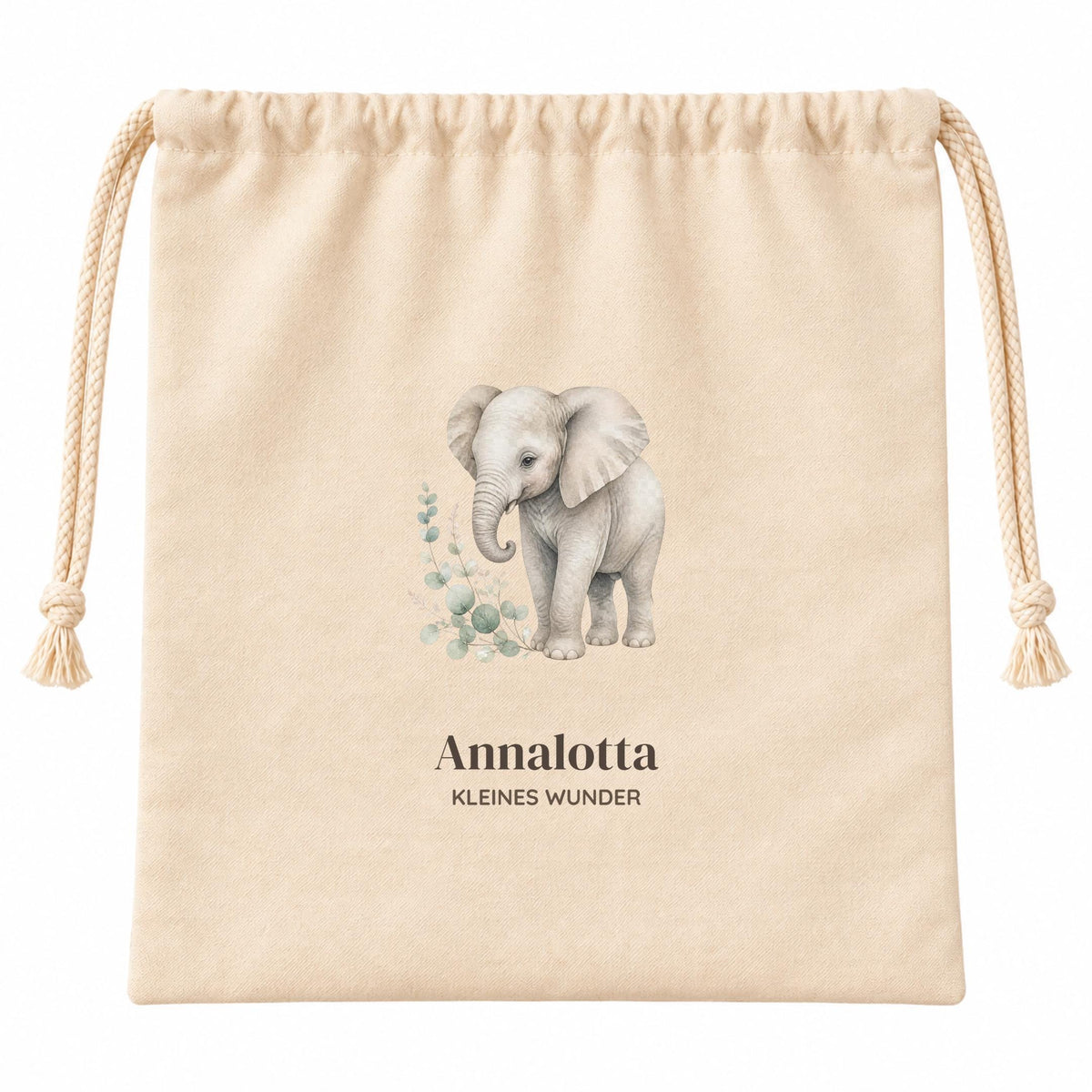 Geschenkbeutel mit Namen – personalisierte Geschenkverpackung zur Geburt und Taufe, Baby Geschenk Mädchen Jungen, Aquarell Elefant