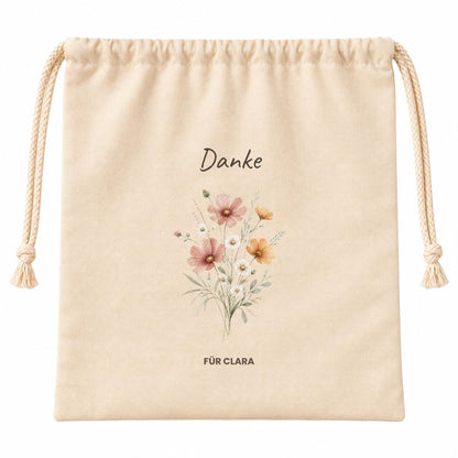 Geschenkbeutel mit Namen – personalisierte Dankeschön Geschenkverpackung, Geschenk Lehrerin Erzieherin Freundin, Wildblumen Danke