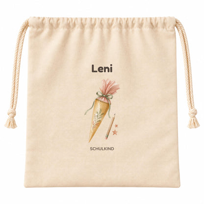 Geschenkbeutel mit Namen – personalisierte Geschenkverpackung zur Einschulung, Schulanfang Geschenk Mädchen Jungen, Schulkind Stifte