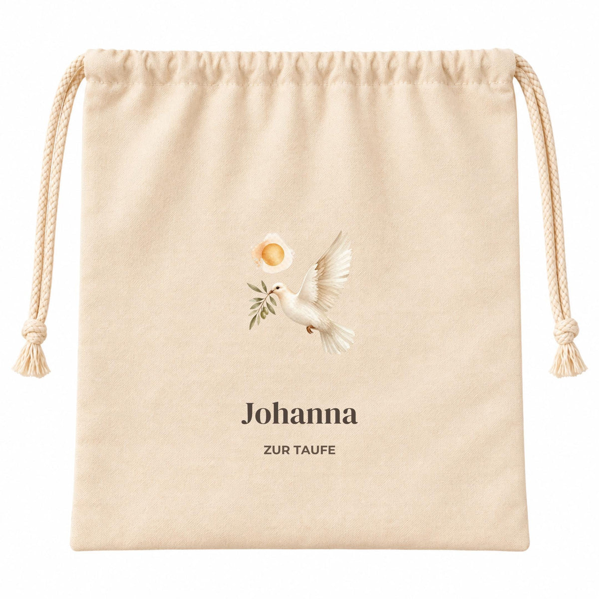 Geschenkbeutel mit Namen – personalisierte Geschenkverpackung zur Taufe, Taufgeschenk Mädchen Jungen Patenkind, Aquarell Taube