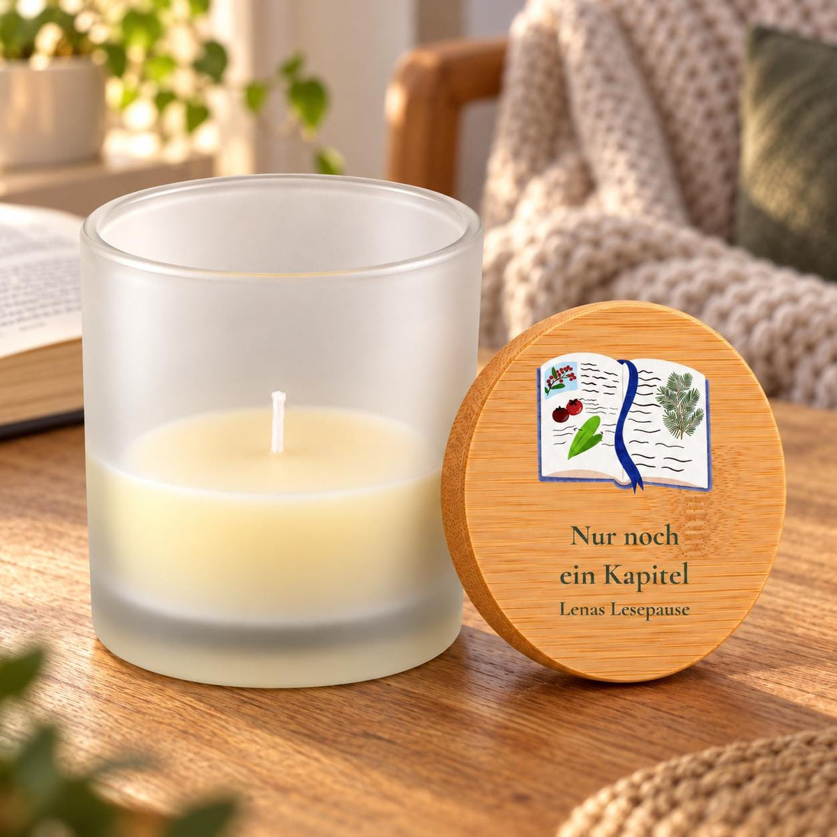 Lesepause Duftkerze personalisiert mit Name | Geschenk für Leserinnen & Bücherfans | Nur noch ein Kapitel, Vanille im Glas mit Bambusdeckel