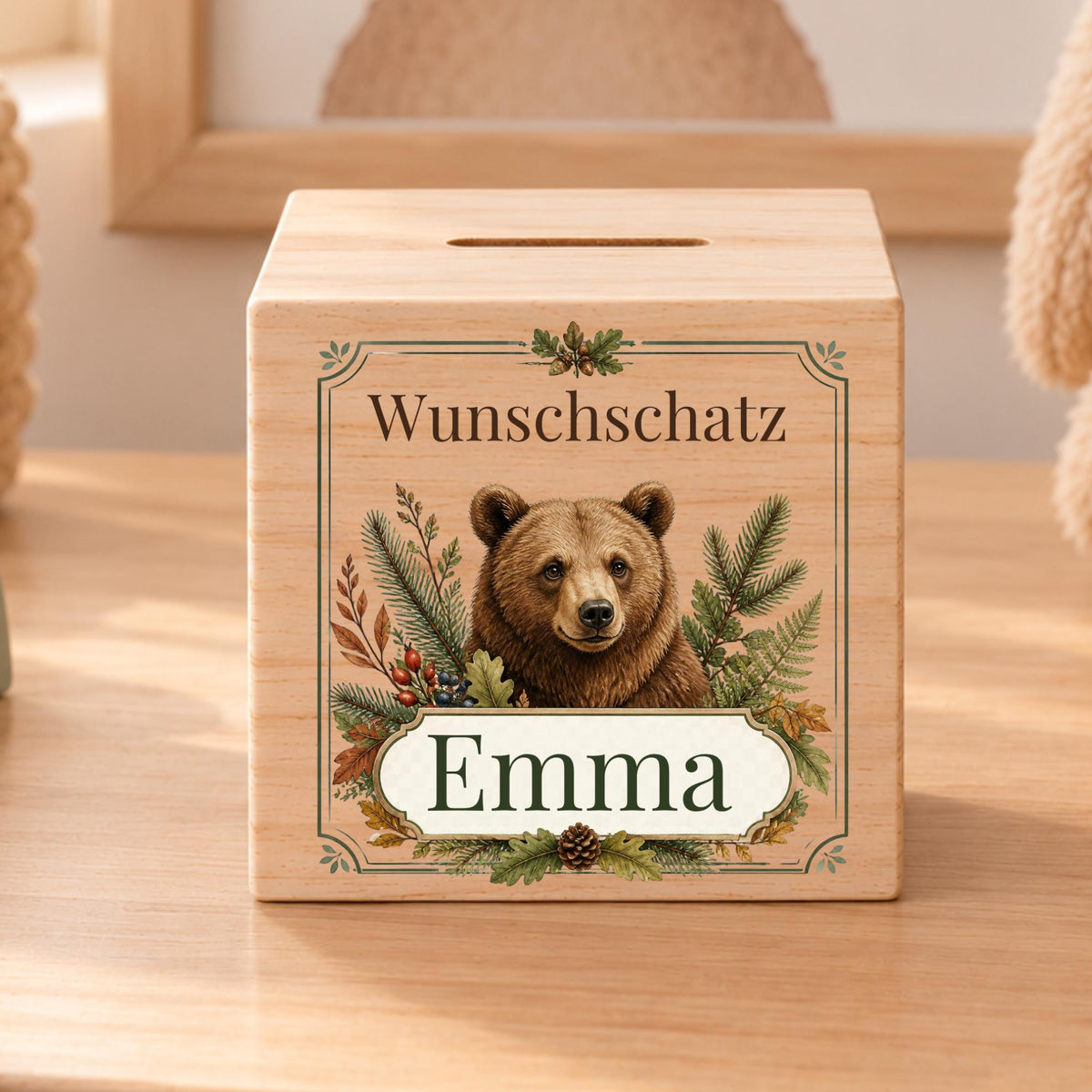 Kinderspardose aus Holz mit Name | Bär Wunschschatz | Geschenk zur Geburt und zum Kindergeburtstag | Persönliches Geldgeschenk