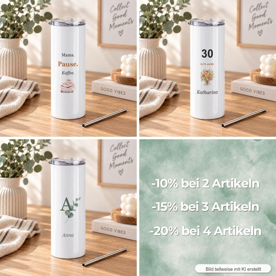 Thermobecher Erst Kaffee Dann Konfetti | Lustiger Spruch Goldoptik | Geburtstagsgeschenk Freundin Kollegin, 570 ml Edelstahl mit Trinkhalm