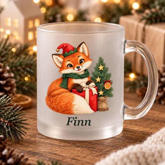 Glastasse Weihnachtsfuchs personalisiert, satiniert, Glühwein, Nikolaus, Advent, Weihnachtsmarkt, Weihnachtsfeier Punschbecher Geschenk