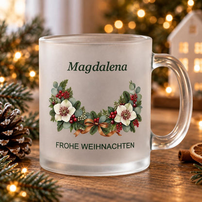 Glastasse Christrosen Weihnachten personalisiert, Glühwein, Nikolaus, Advent, Weihnachtsmarkt, Weihnachtsfeier Geschenk Punschbecher